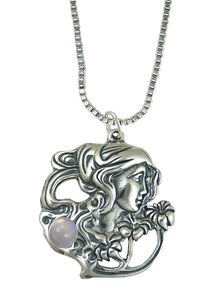 Sterling Silver Garden Woman Maiden Pendant With Rainbow Moonstone